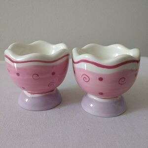 Pink and White Ceramic Egg Cups 3/$20